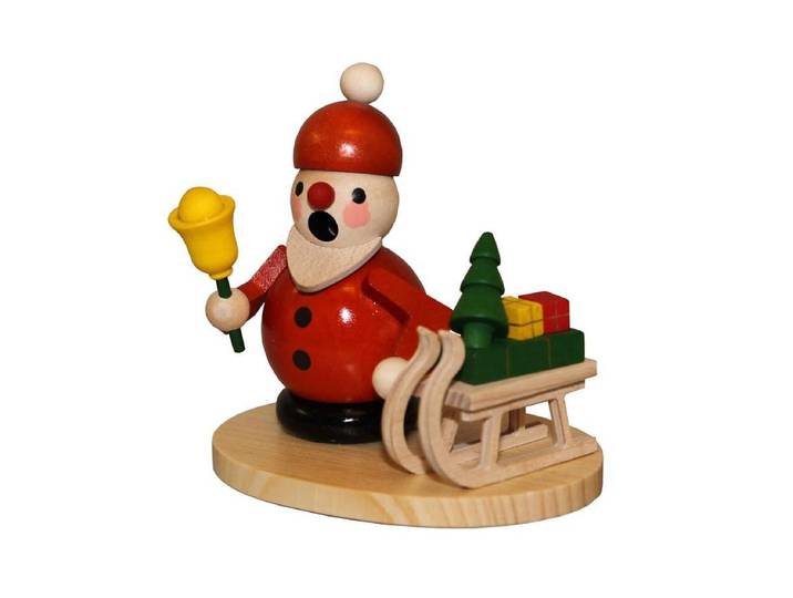 Räuchermännchen ALBIN PREISSLER Weihnachtsmann mit Schlitten, Handwerkskunst aus dem Erzgebirge , bunt, H:10cm, Holzwerkstoff, Räucherdeko, Räuchermännchen, Weihnachtsdeko aus Holz