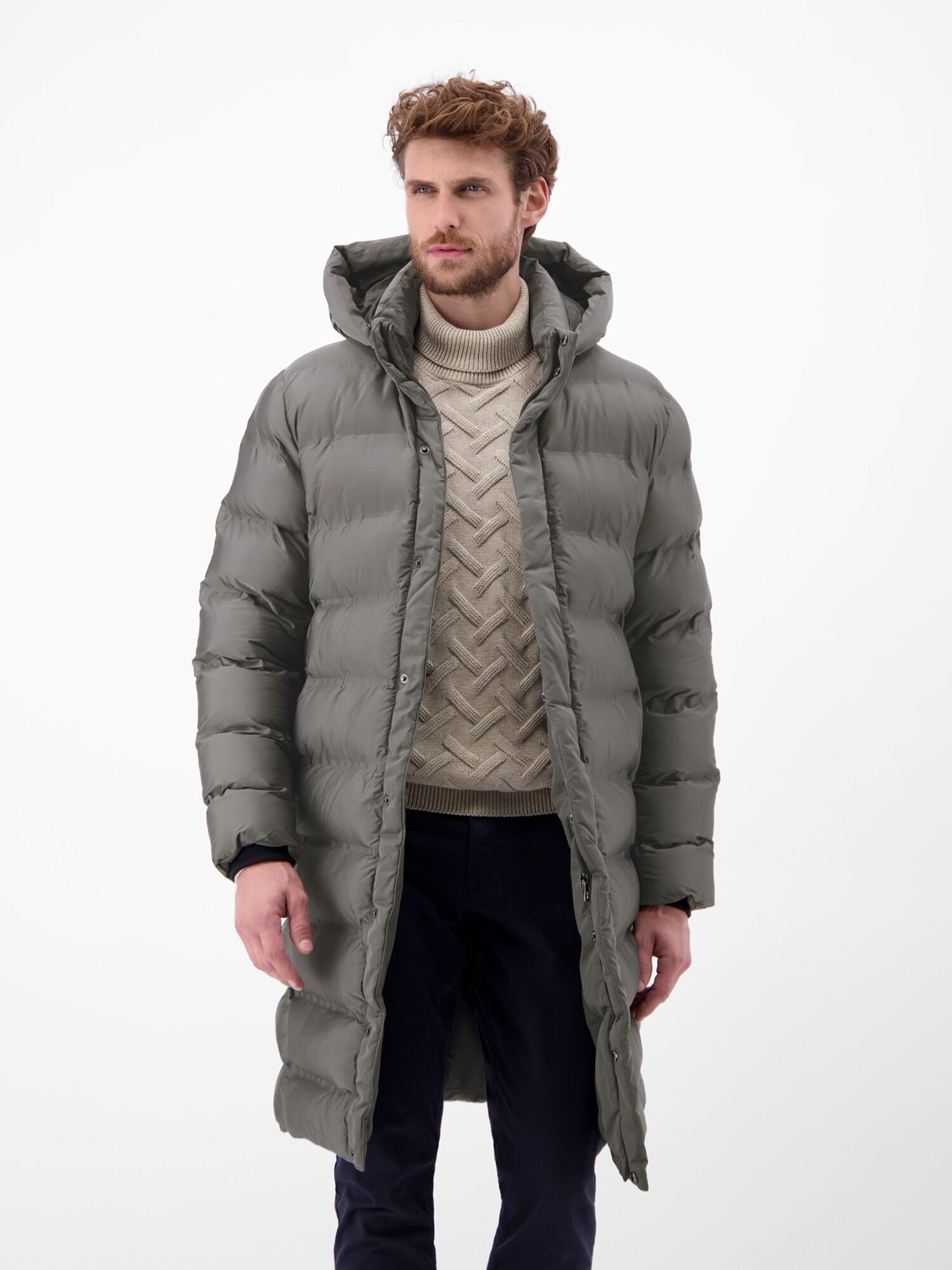 Wintermantel LERROS "Herren Stepp-Parka mit abnehmbarer Kapuze", Herren, Gr. M, grau (basalt grau), 100% Polyester, Mäntel Wintermantel basalt grau M