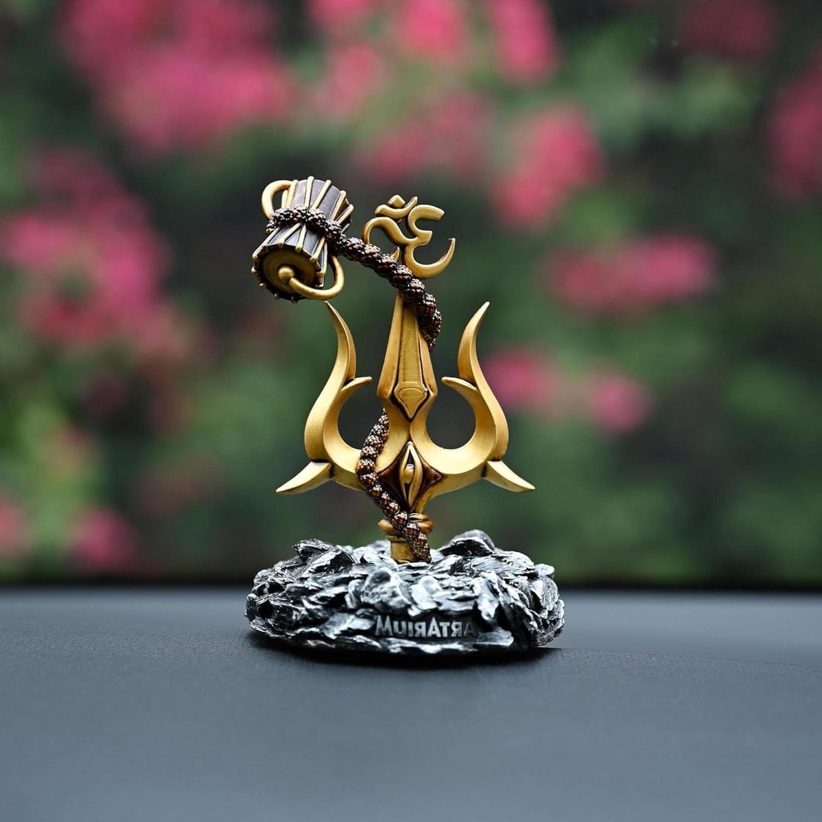 Shiva Trishul Damru Beeld - Hindoe God Standbeeld voor Auto Dashboard Decoratie - Hars en Marmer