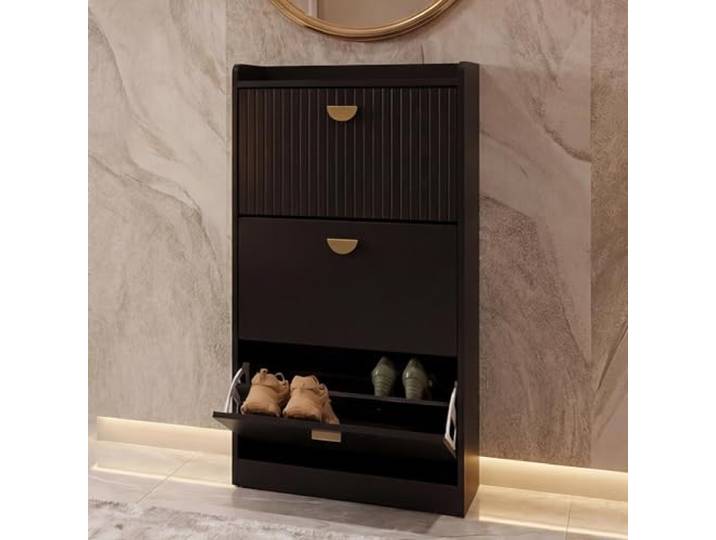 Mendler Schuhschrank HWC-O39 117x60x24cm MDF - Holzoptik schwarz