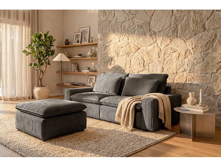 Polsterhocker 90 x 46 x 90cm Grau Cordstoff Rabia: Grau