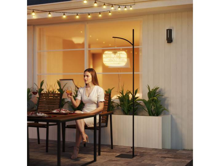 Outsunny Lampadaire Solaire Résine Tressée 178cm Bohème Jaune