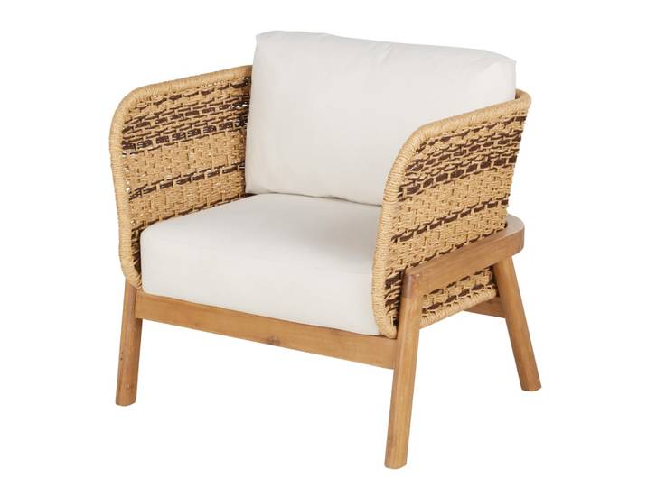 Garten-Sessel aus Akazienholz und recyceltem Polypropylen, beige
