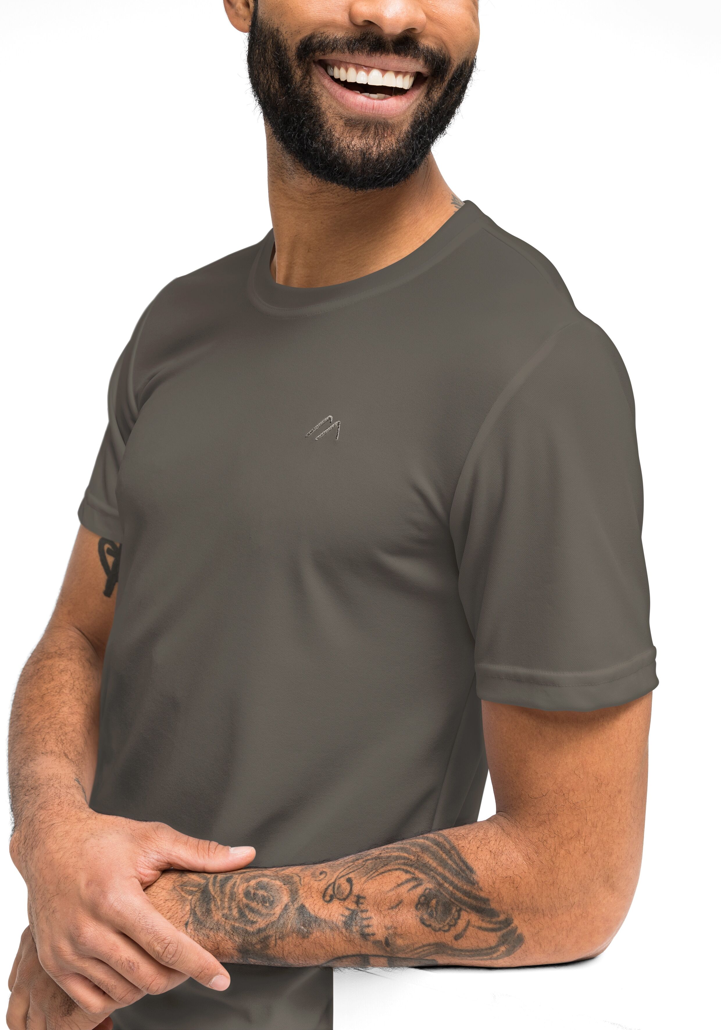 T-Shirt MAIER SPORTS "Walter", Herren, Gr. 8XL, braun (schlamm), 100% Polyester, Rundhals, Shirts T-Shirt, Herren Kurzarmshirt, leichtes Sommer Funktionsshirt, Rundhals, Reg Fit schlamm 8XL