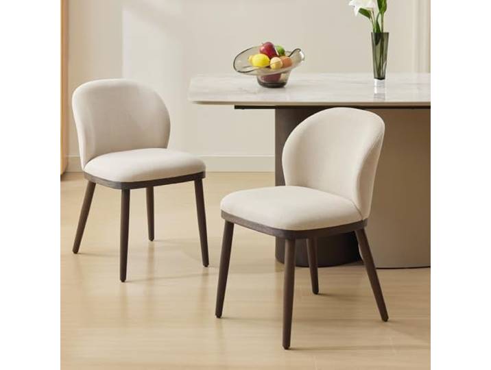 Set of 2 Modern Dining Chairs For Kitchen Dining Room Ergonomic Back Support Upholstered PU Leather Seat Solid Wood Legs 120Kg Capacity