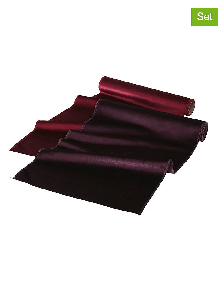 Boltze 2er-Set: Dekostoffe "Velvet" in Rot/ Lila - (L)200 x (B)35 cm - onesize