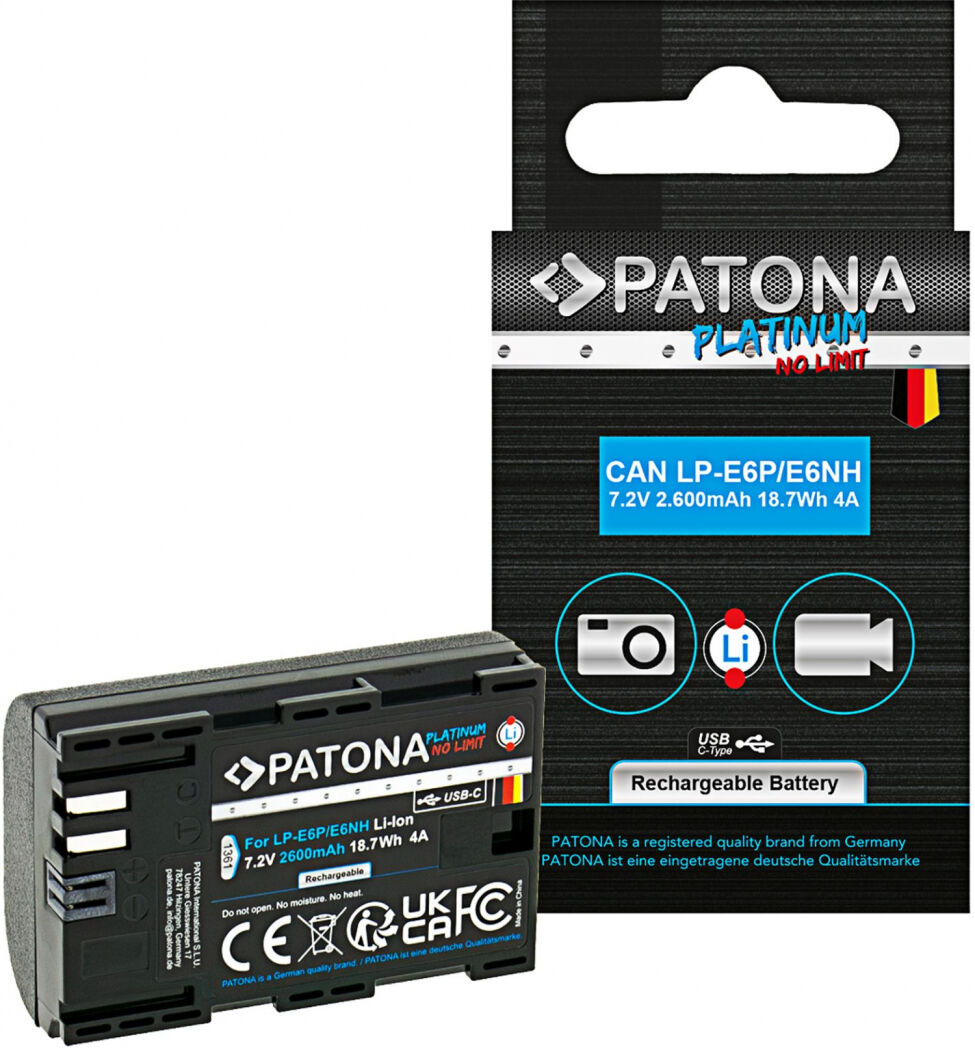 Batterie PATONA Platinum avec entrée USB-C Canon LP-E6NH