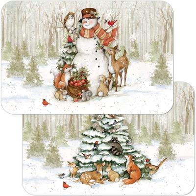 CounterArt Reversible Wipe Clean Plastic Placemats - Winter Forest -Set of 4