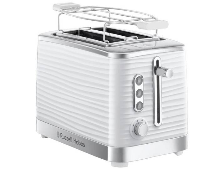 Russell Hobbs Toaster Inspire White 24370-56, Weiß, Metall, Kunststoff, 16.5x23.0x30.5 cm, Krümelschublade, Brötchenaufsatz, automatischer Auswurf nach Röstende, Kochgeschirr, Küchengeräte, Toaster