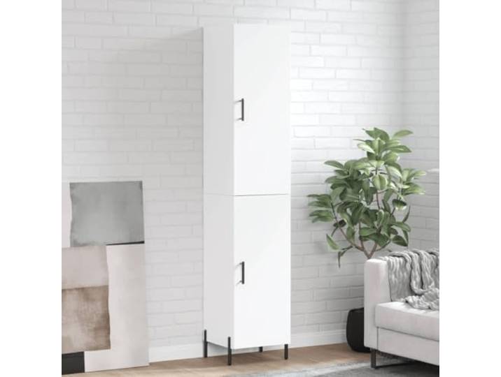 RJPLMFV Anrichte hoch, weiß, 34,5 x 34 x 180 cm, aus Holz Schmaler Wohnzimmerschrank, weißer Schrank, Metallbeine, Aufbewahrung mit Tür