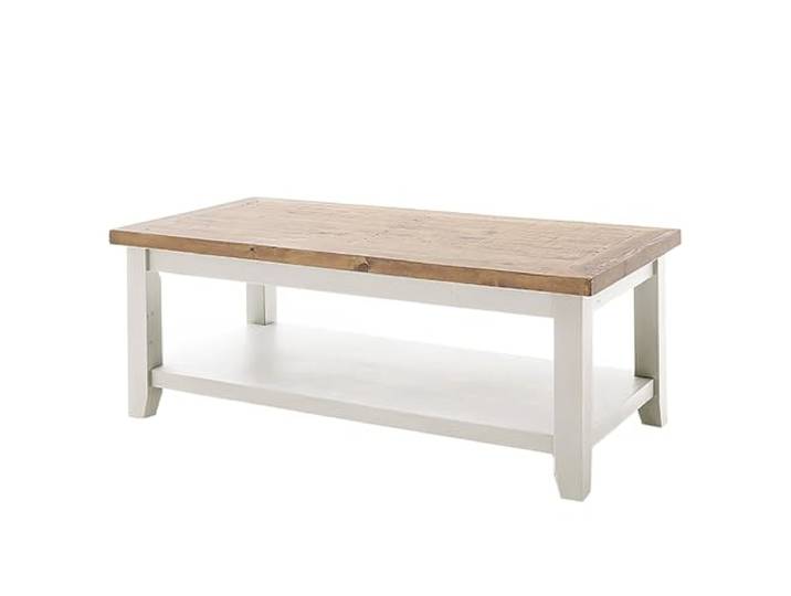 home24 Couchtisch Massivholz 60 x 120 x 45 cm rechteckig, Tischplatte Kiefer, Gestell Weiß, Kiefer, lackiert, Landhausstil, Wohnzimmer