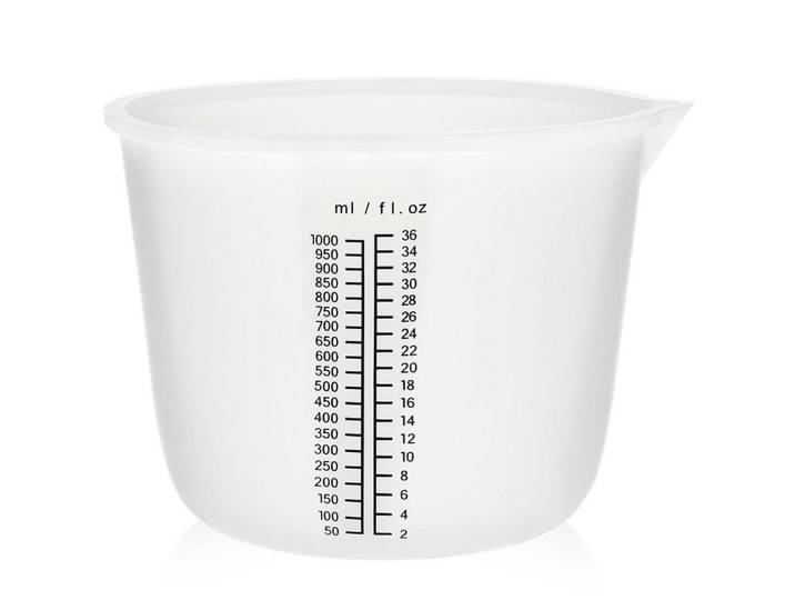Messbecher 1L Silikon mit Skala, Weiß, Kunststoff, Backen & Backzubehör, Messbecher