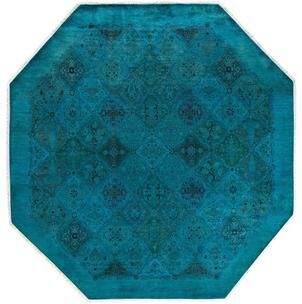 Overton "Fine Vibrance, One-of-a-Kind Hand-Knotted Area Rug - Blue, 8' 1"" x 8' 1"" - 8' 1"" x 8' 1"""