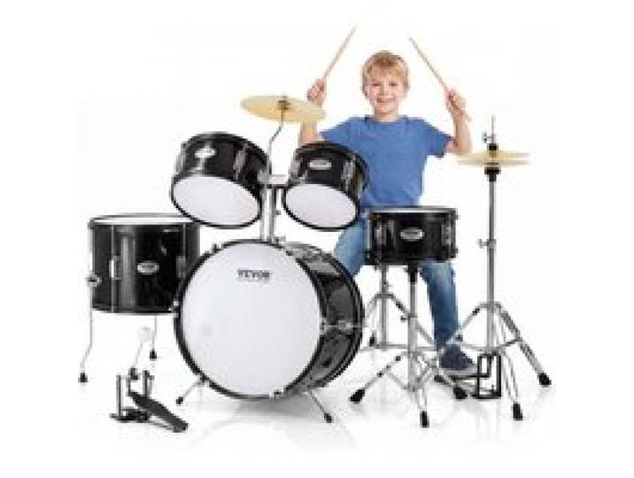VEVOR Schlagzeugset für Kinder, 5-teilig, Anfänger-Schlagzeugset mit Bass-Toms, Snare, Standtrommel, verstellbarem Thron-Becken, Hi-Hat-Pedal und zwei Paar Drumsticks, für Kinder, schwarz
