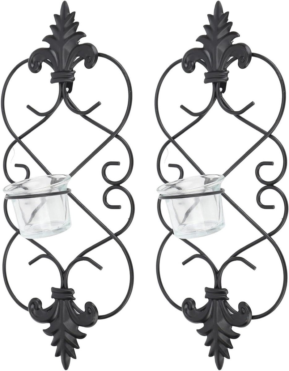 Hangende Kaarsenhouder Zwart Metaal Wandkandelaar 35 cm