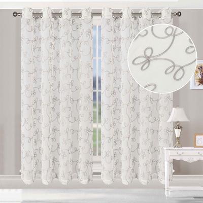 Superior Bohemian Floral Scroll Sheer Curtain Set with 2 Panels