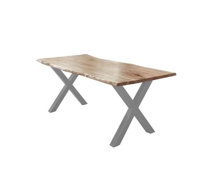 SAM® Baumkantentisch William, massives Akazienholz, echte Baumkante, Gestell X-Form Metall