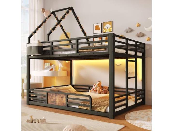 BTM Etagenbett 140x200 mit Hausbett-Design, LED & Rausfallschutz Schwarz