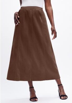 Plus Size Women's Stretch Denim Jegging Skirt by Jessica London in Rich Brown (Size 30) Flared Stretch Denim w/ Vertical Seams