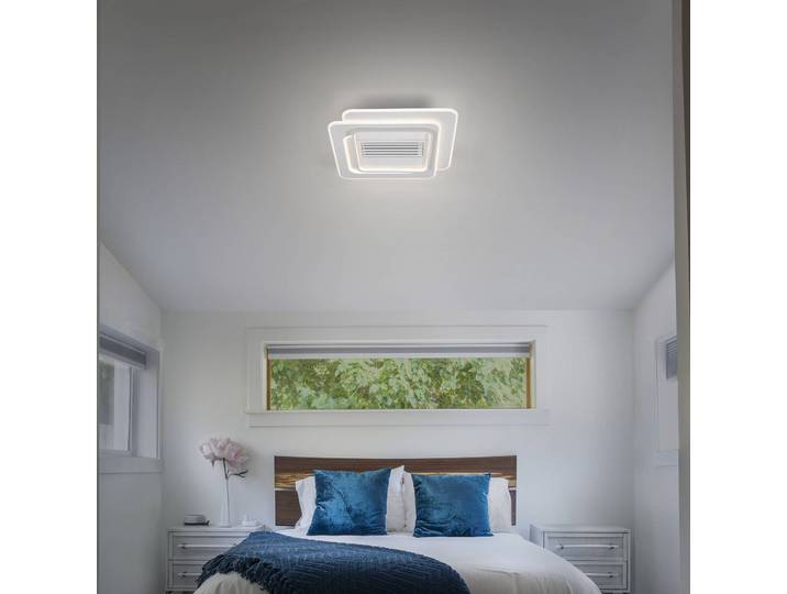 OSRAM LED-Deckenventilator GRILL 55x55 cm weiß Fernbedienung GRILL, dimmbar, weiß / opal, für Wohn- / Esszimmer, Metall, Modern