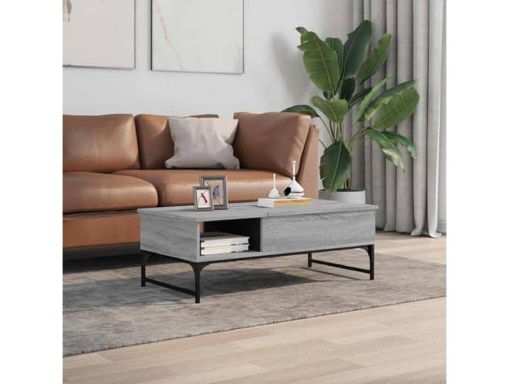 KTHLBRH Couchtisch Grau Sonoma 100 x 50 x 35 cm mehrschichtiges Metall Verstellbare Füße, großer versteckter Stauraum, stabile Metallkonstruktion, glatte Oberfläche