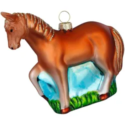 Christbaumschmuck Glas 10cm Pferd Figur zum Aufhängen - Handbemalt Weihnachtsbaum Anhänger Weihnachten Weihnachtsbaumschmuck Bauernhof Tiere Braun