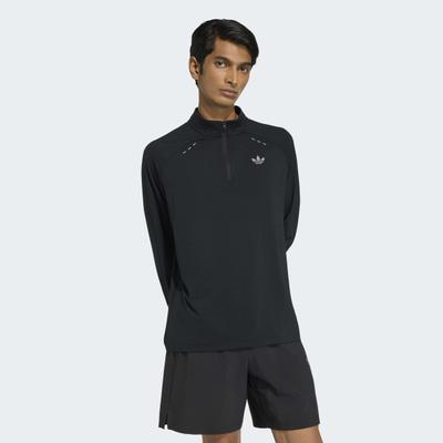 Langarmshirt ADIDAS ORIGINALS "TECH ESS QZ LS", Herren, Gr. S, schwarz, Obermaterial: 88% Polyester, 12% Elasthan, Shirts Langarmshirt, sportlicher Stil, für Sportmode und Streetwear, mit Rundhalsausschnitt