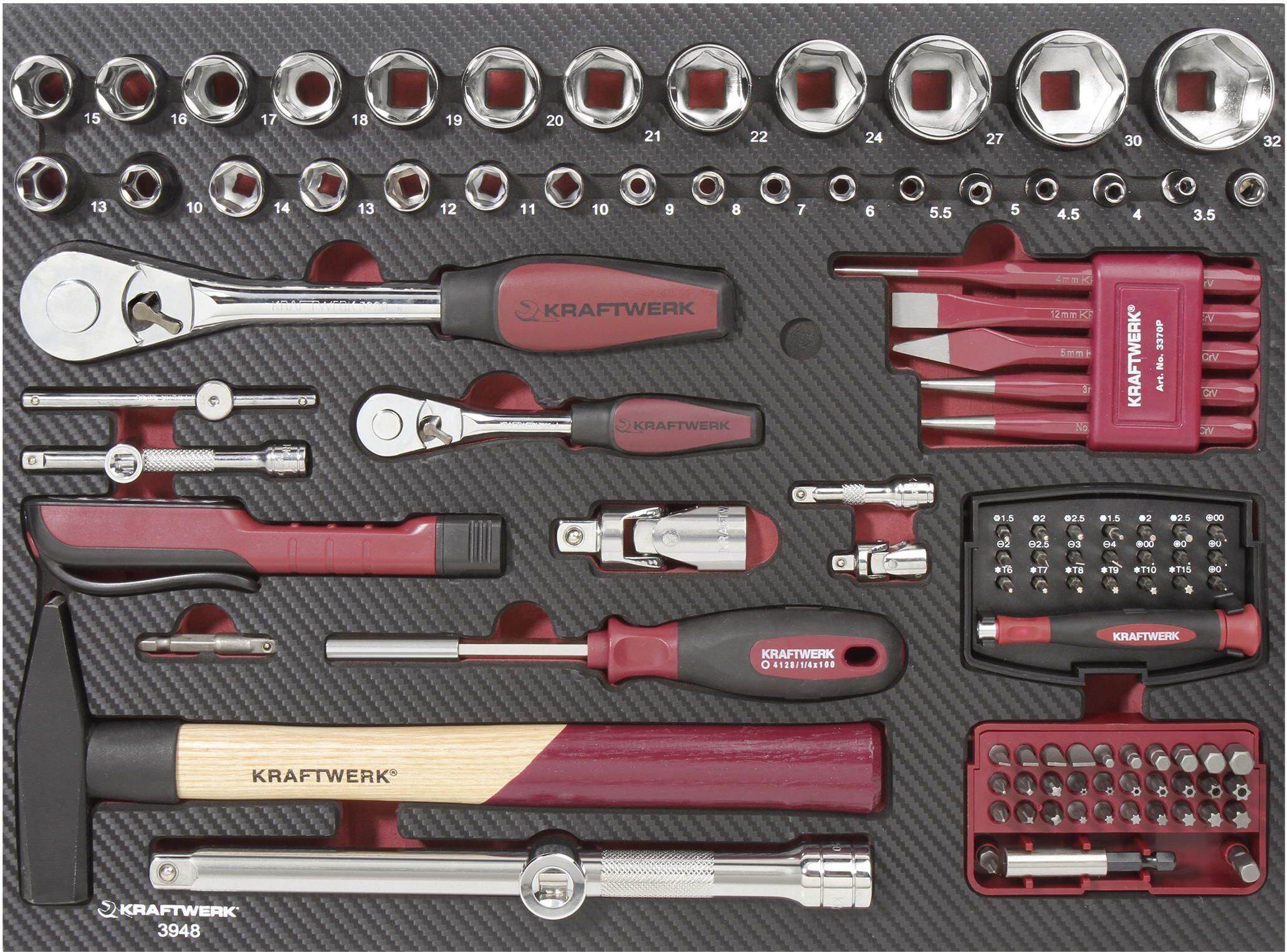 Werkzeugset KRAFTWERK "3948 Aluminium", bunt (silberfarben, schwarz, rot), Werkzeugsets, Werkzeugset silberfarben, schwarz, rot Einheitsgröße