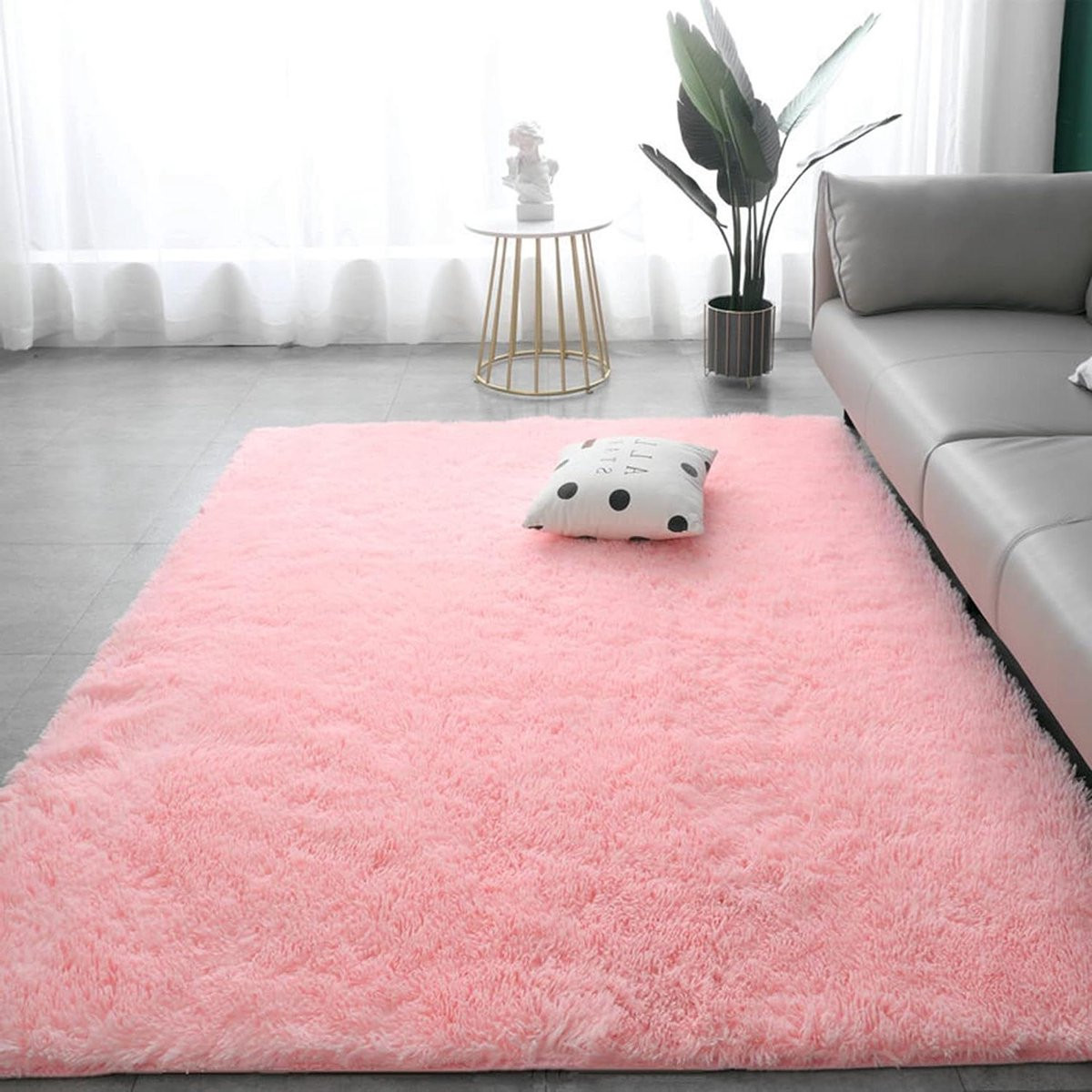 Pluizig Nepbont Tapijt - Zacht Shaggy Vloerkleed - Roze - 200 x 400 cm