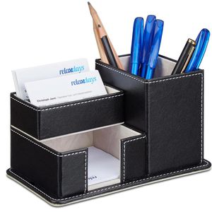 Relaxdays Schreibtisch-Organizer 10021945, Kunstleder, 4 Fächer, schwarz