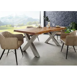 Baumtisch Akazie 220x100x77 Akazie natur lackiert / X-Beine silber matt FREEFORM 5