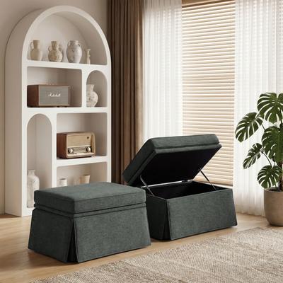 DREAMSIDEA 2 Pack Skirted Storage Ottoman Chenille Foot Rest Stool
