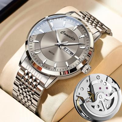 Youfap Market Men Hollowed Out Waterproof Tide, Fully Automatic Non Mechanical Watch, Glow In The Dark Dual Calendar silver