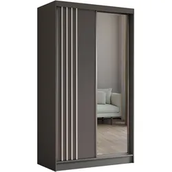 KLEIDERSCHRANK mit Spiegel-Schiebetüren und Aluminium-Leisten - NALLA - 120 cm Grau+Grau+Weiß