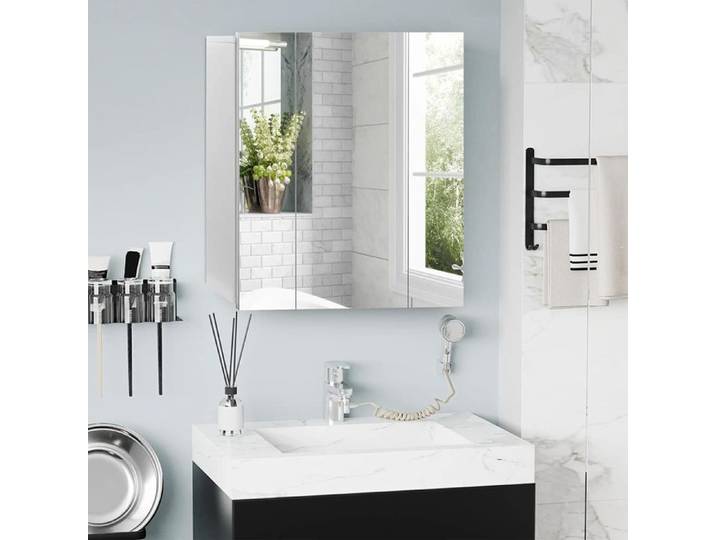 Armoire 3 portes miroir - étagères réglables - 70L x 15P x 60H cm MDF Blanc
