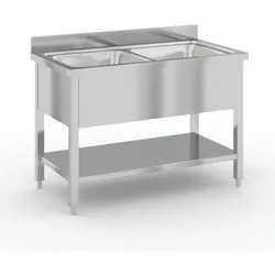 Edelstahl Spültisch mit 2 Becken 1200 x 600 x 850 mm