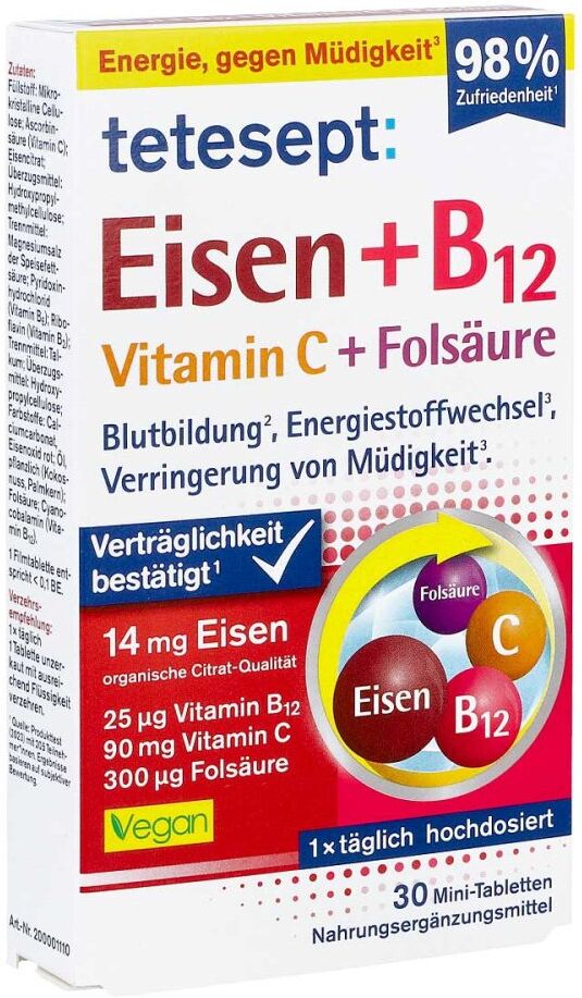 Tetesept Eisen+B12 Vitamin C+Folsäure Filmtabletten 30stk