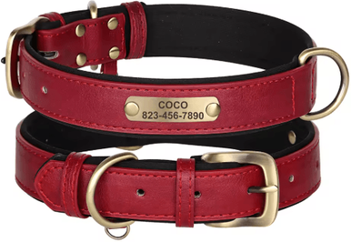 Inspire Picks Personalized PU Leather Dog Collar With Free Engraved Nameplate For All Dog Sizes 361k Red xl