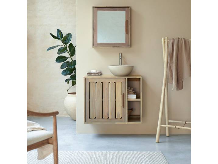 Badezimmermöbel aus massiver Akazie 80cm Lila - Natur - Acacia