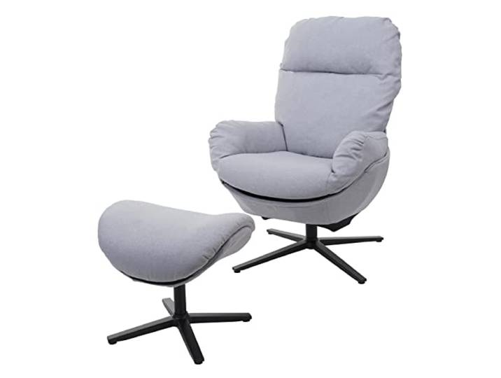 Mendler Relaxsessel + Hocker HWC-L12 Metall Stoff/Textil - hellgrau