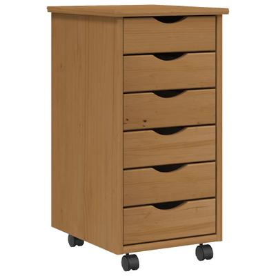 Helloshop26 - Rollbarer Schrank mit Schubladen 34 x 39 x 65,5 cm praktischer Stauraum modernes Möbelstück aus honigbraunem 02_0047156