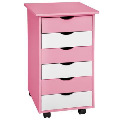 tectake Rollcontainer aus Holz 65x36x40cm Rosa