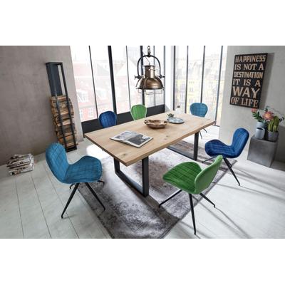 Esstisch SIT "Riad Wildeiche mit Baumkante & Metall-Kufengestell", beige (natur), B:160cm H:77cm T:90cm, Tische, Esstisch, Durchgehende Lamellen & natürliche Baumkante