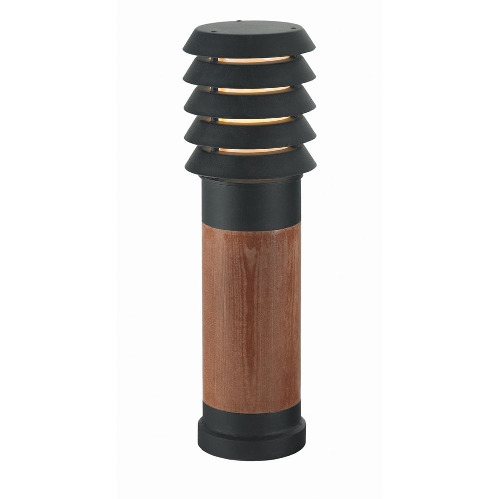 Landelijke terraslamp Selhalm Franssen zwart met hout, Hoogte: 49 cm