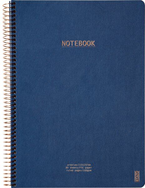 Kozo Notesbog, A4, Linjeret, Navy