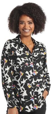 Masseys Favorite Button-Down Shirt (Size 4X) Black White Floral, Viscose