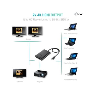 I-Tec USB-C dual HDMI Video Adapter 2x 4K compatible with Thunderbolt Digital/Daten Digital/Display/Video Video/Analog USB