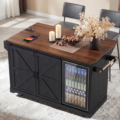 "Chichoice 72"" Farmhouse Kitchen Island with Fridge Storage Space & Power Outlet"