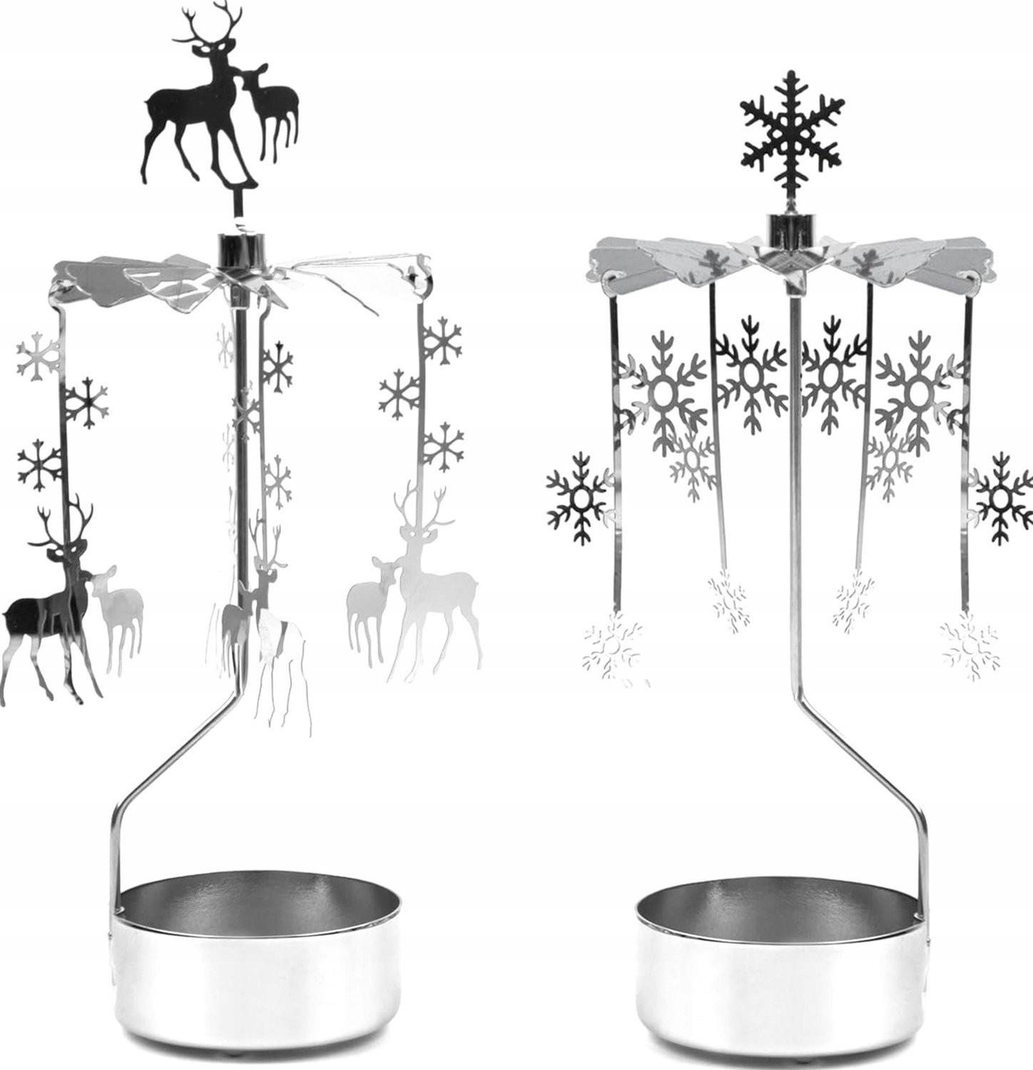 Inna Set van 2 Zilverkleurige Metalen Draaiende Theelichthouders met Kerstmotief