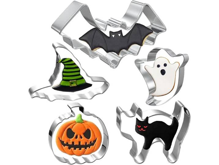 Ausstechformen Set 5-teilig Halloween Kürbis Katze, Mehrfarbig, Metall, 30.3x2.3x15.5 cm, Backen & Backzubehör, Keksausstecher